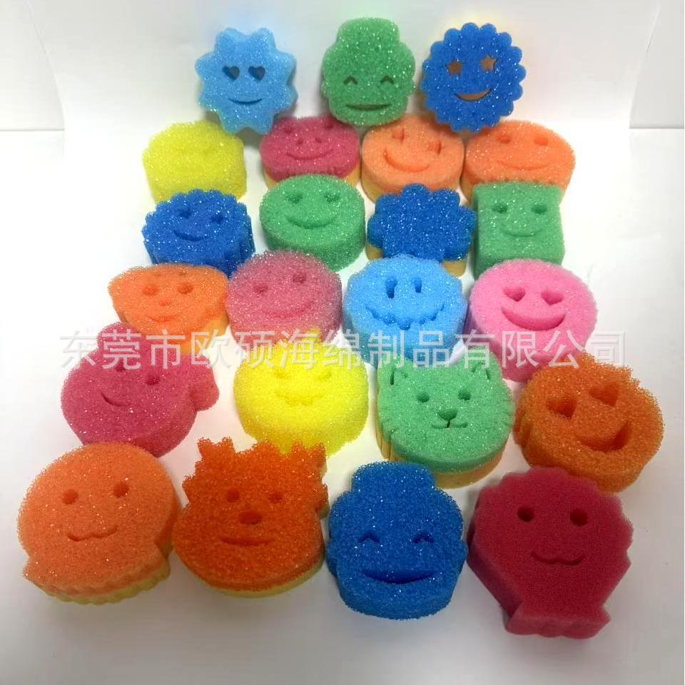 Creative Cartoon Special-Shaped Smiling Face Temperature-Sensitive Sponge Wipe, Kitchen Cleaning Sponge, Can Be Made into Cute Animal Shapes