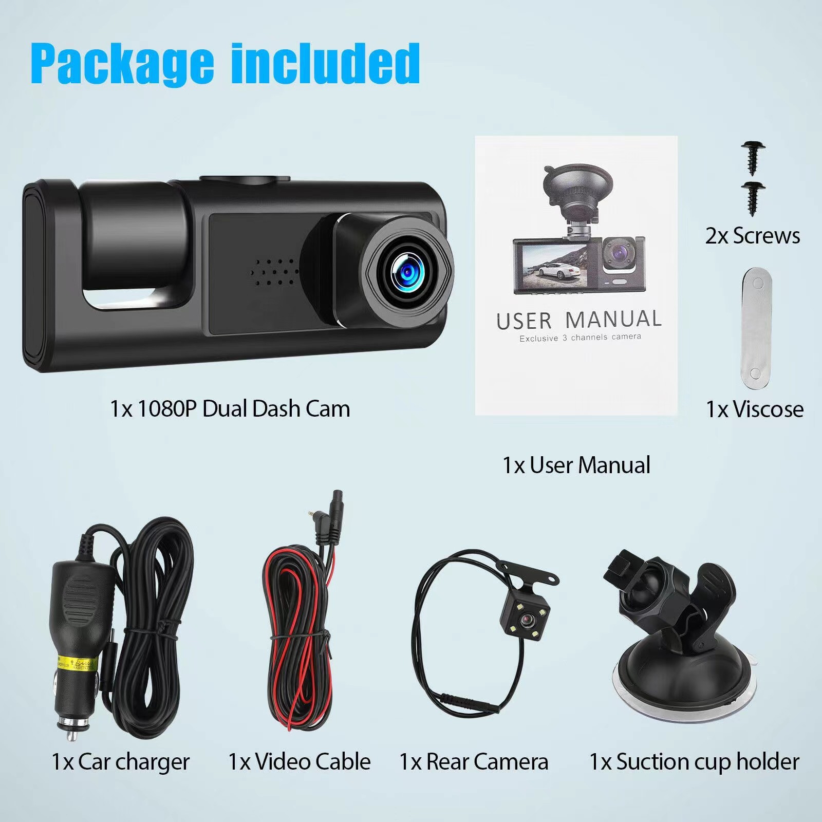 New 2-inch screen driving recorder 3-way HD 1080P three-lens parking monitoring with night vision car DVR