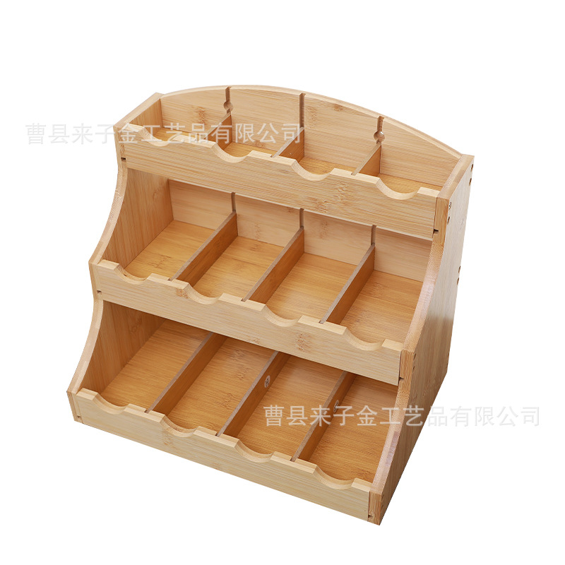 Tea bag storage box three-layer bamboo wooden tea bag storage box desktop table tea bag box factory direct supply