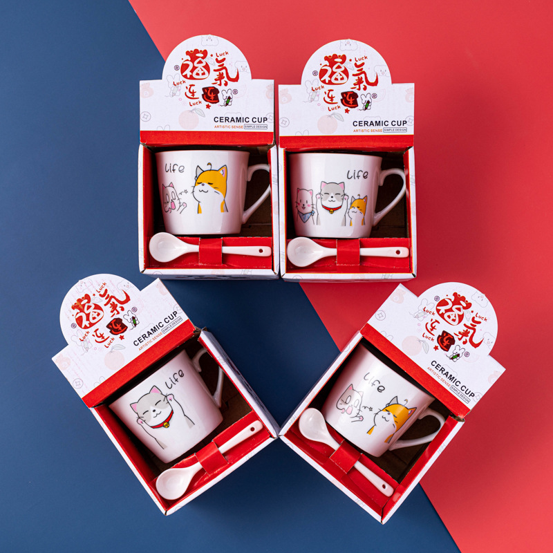 Creative Ceramic Cup Cartoon Single Cup Opening Accompanying Gift Activities Giving Practical Cup Mug Printing LOGO