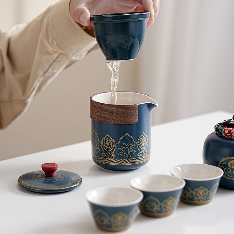 Travel tea set small set portable kung fu ceramic outdoor fast cup business companion gift wholesale logo