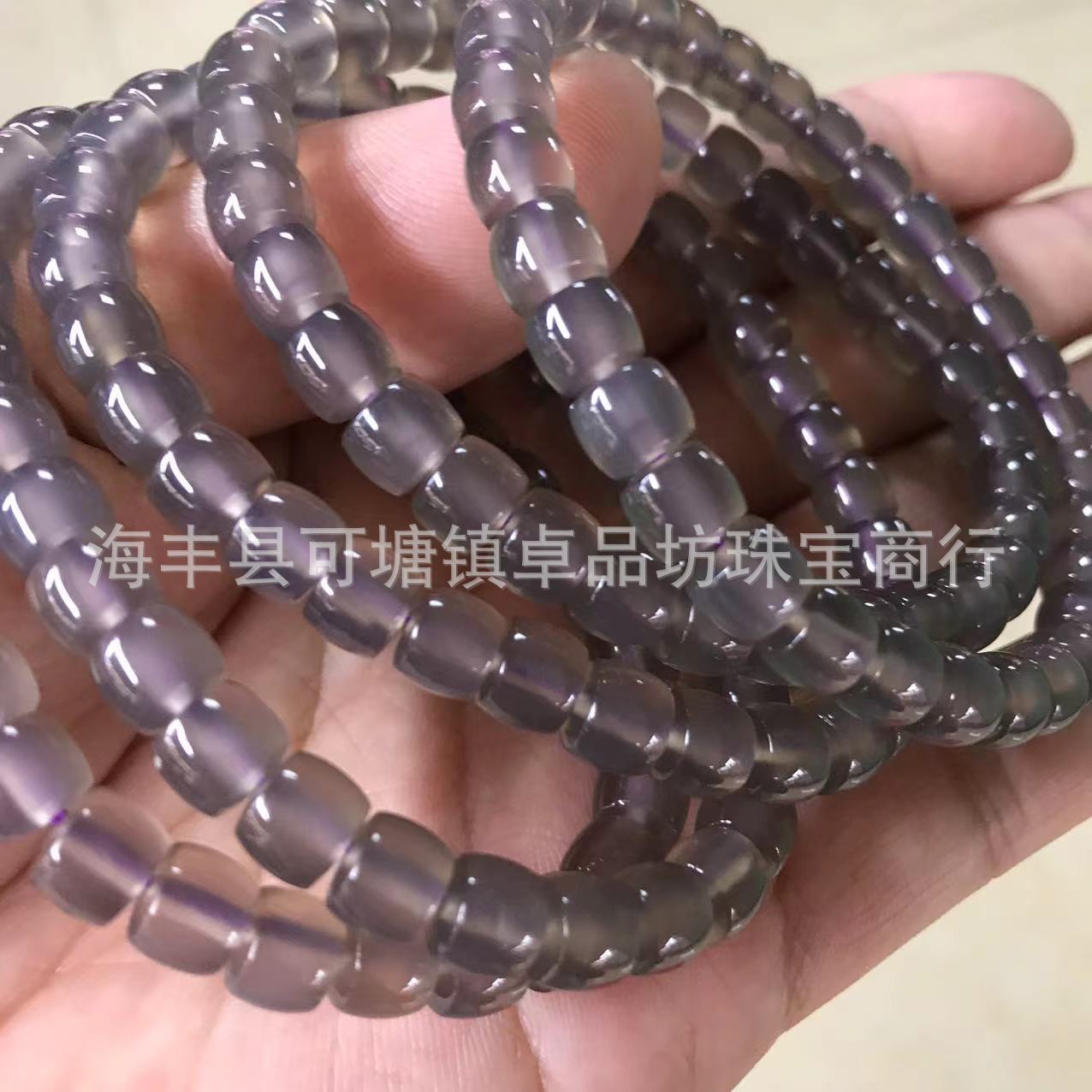 Natural Grey Agate Straight Cut Barrel Bead Bracelet Single Circle Bracelet diy Smoky Purple Agate Literary Play Men's and Women's Couples