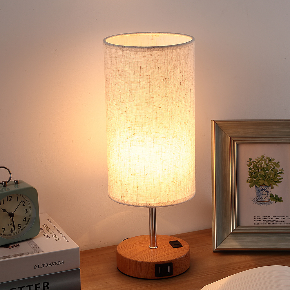 Cross-border touch desk lamp USB rechargeable desk lamp LED three-step dimming bedroom bedside lamp fabric decorative lamp stepless dimming