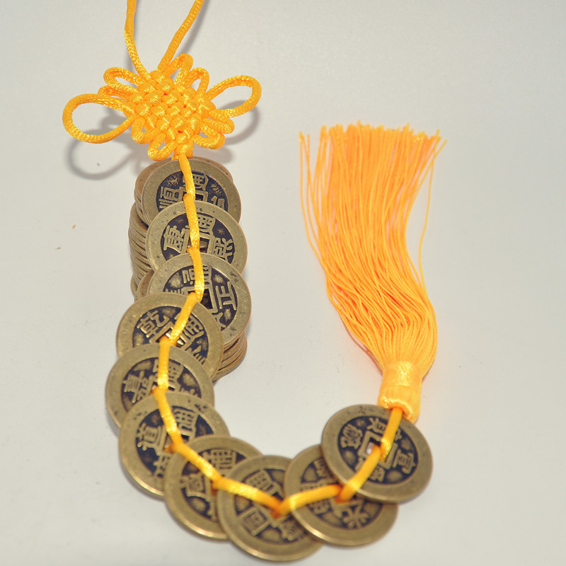 Pure Copper Thickened 2.5 Five Emperors Copper Money Real Copper Chinese Knot Red Yellow Five Emperors Money Pendant Antique Coin for Feng Shui