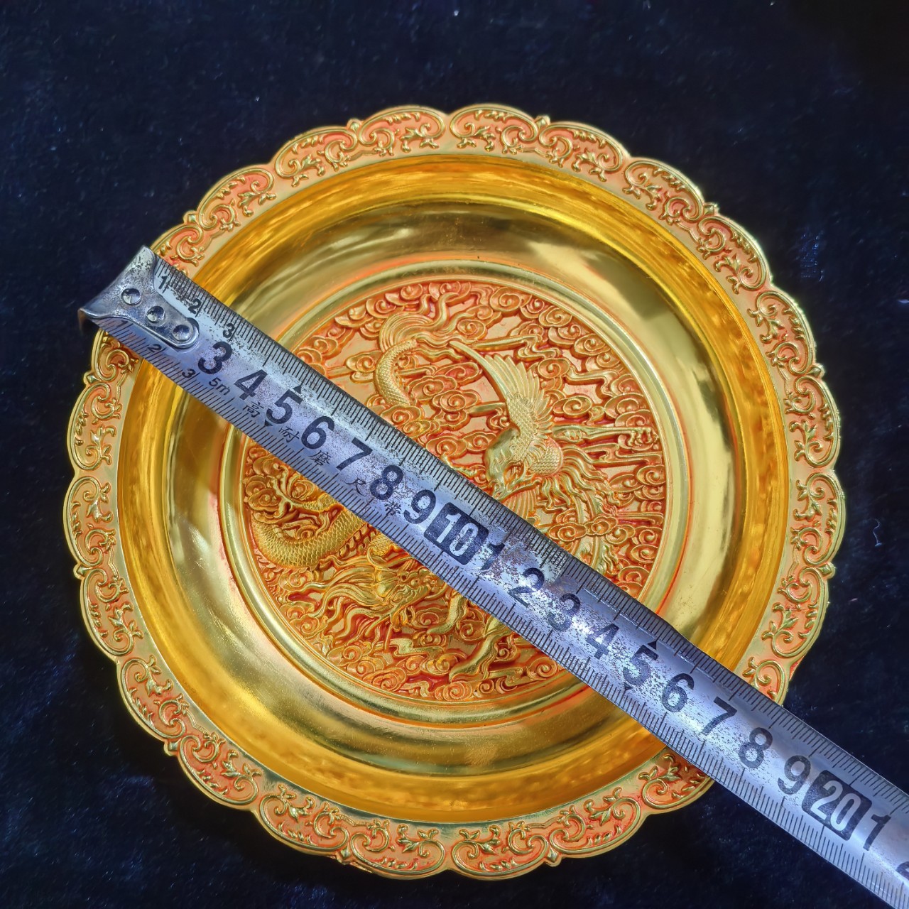 Antique Pure Copper Gilt Dragon and Phoenix Plates and Dishes Home Furnishings Antique Collection