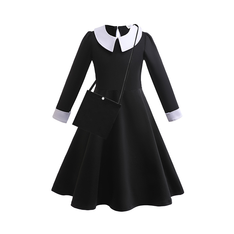 Cross-Border Export Wednesday Black Dress Cos Costume 2023 Halloween Addams Family Dress