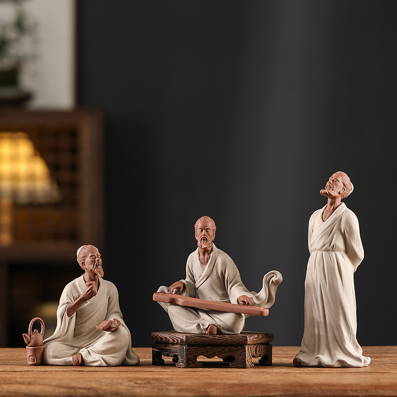 Chinese Zen Historical Figure Statue Home Study Desktop Antique Frame Decoration Ceramic Crafts Lao Zi Ornaments