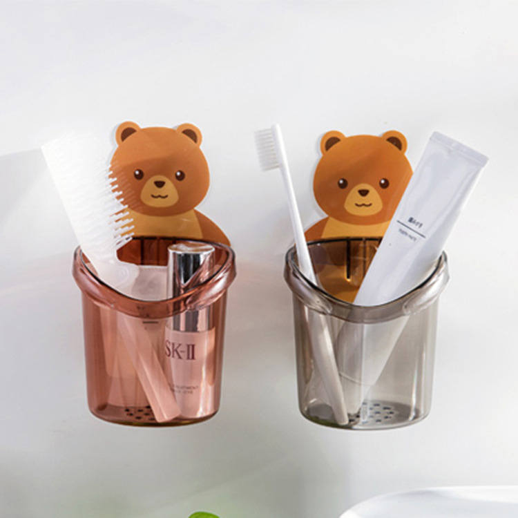 Кружка для хранения медведя, настенный органайзер для ванной без сверления, коробка для хранения зубной пасты и щеток