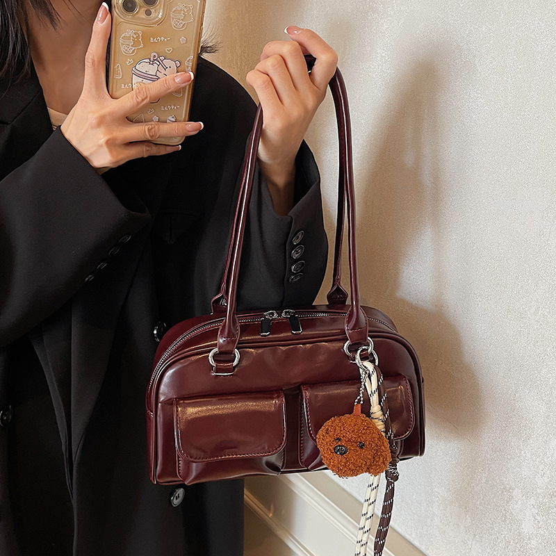 Women's Bag Underarm Bag 2024 New Style Retro Large Capacity Double Pocket Portable Shoulder Bag High-end Tok Bowling Bag