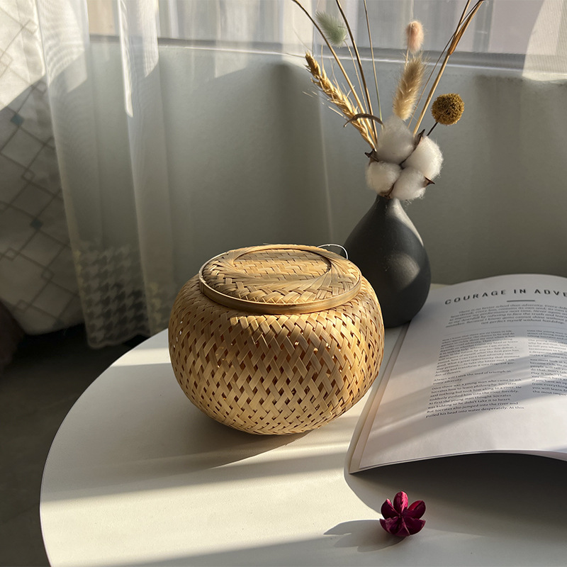 Handmade Bamboo Products Double Woven Pu'er Tuo Tea Storage Box Tea Jar Scented Tea Dragon Ball Tea Box Go Box