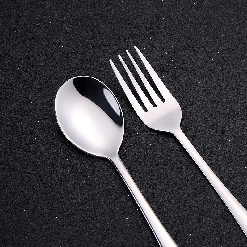 Wholesale Hotel light handle printed logo spoon 1010 small round spoon Fork student canteen spoon household stainless steel spoon