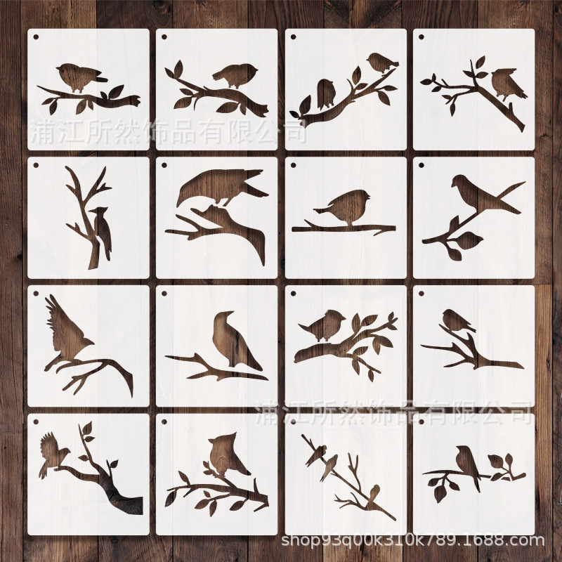 Cross-border bird on 16 branches Chinese style new Chinese creative diy cloth hollow plastic painting hand account template