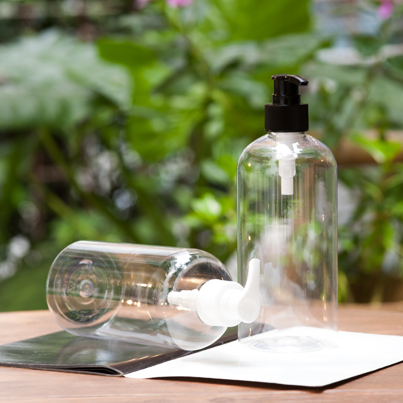 500Ml/17Oz Transparent Cylindrical Fat Bottle Shampoo Conditioner Packaging Bottle Factory Supply Pressure Pump Lotion Bottle