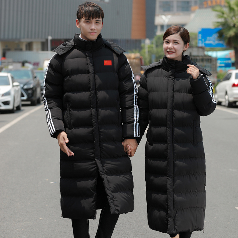 Sports Cotton Clothes Long Knee-Crossing Winter Training Coat Sports Students Winter Three Bars Training Clothes Chinese Team Down Cotton Coat