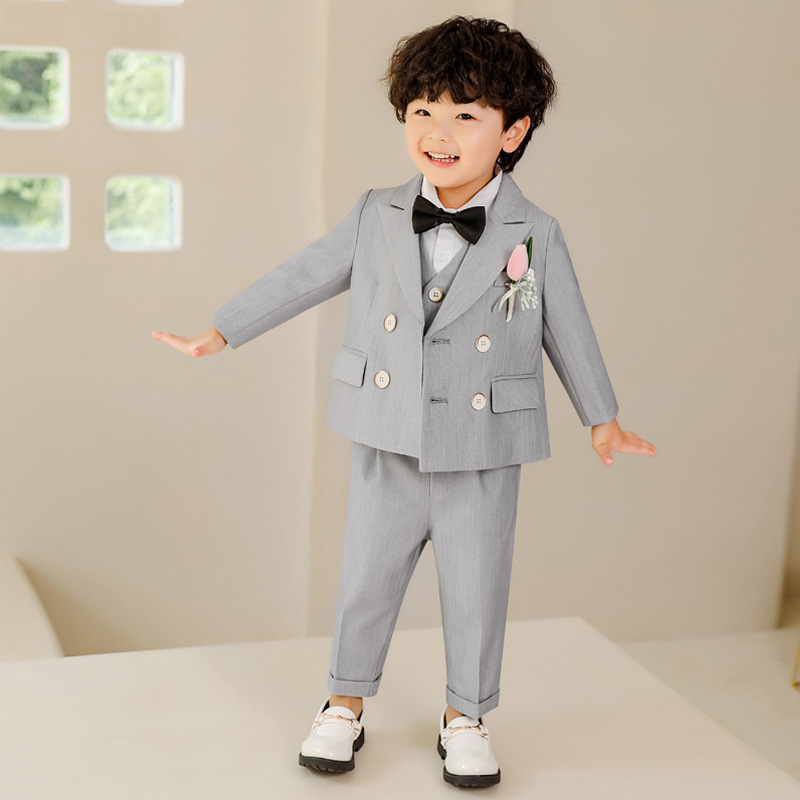 Children's suit suit autumn and winter fleece-lined flower girl wedding dress performance costume children's British boy's small suit