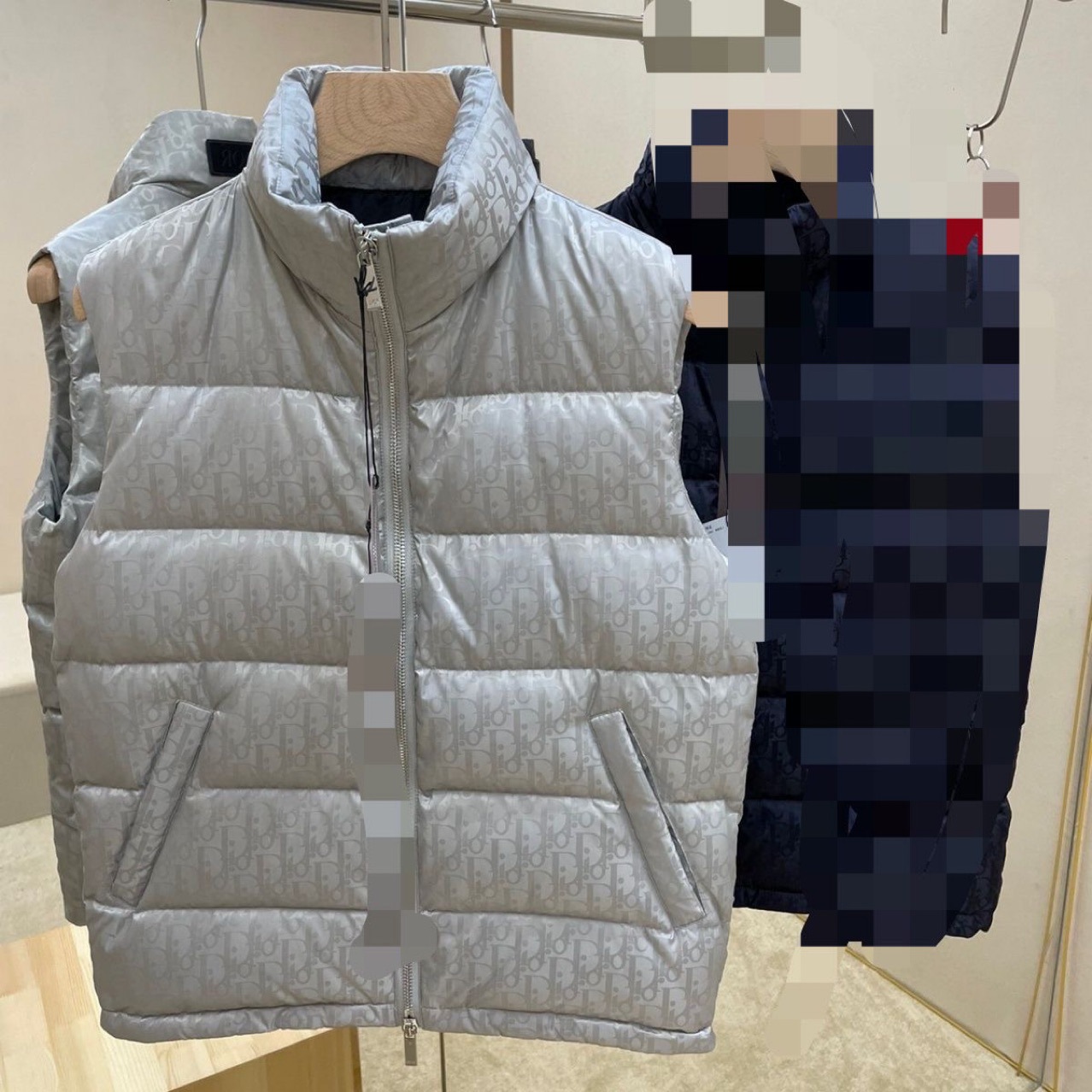 Autumn and Winter Dark Patterned Vintage Stand Collar Zip-Up White Duck down Filled New Men's down Vest Men Vest Coat