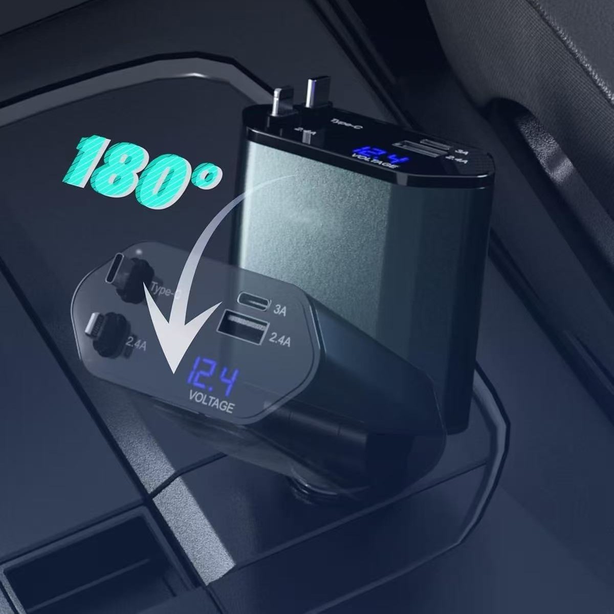 Car Charger 120W Super Fast Charging Universal Retractable One-To-Three Flash Charging Cigarette Lighter Charger Car Charger