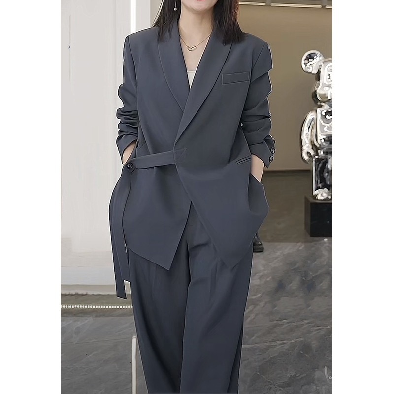New large size women's suit set fat mm loose suit coat casual wide leg pants two-piece [2306]]