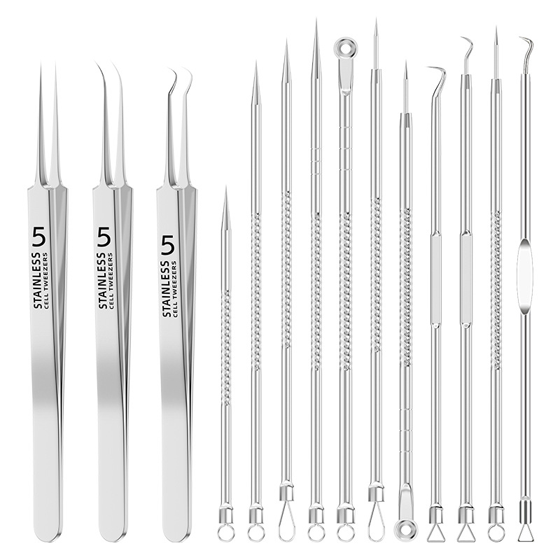 Cell Clip, Acne Clip, No. 5 Clip, Blackhead Clip, Tweezers Clip, Acne Needle Clip, Acne Needle, 4-Piece Set Cross-Border