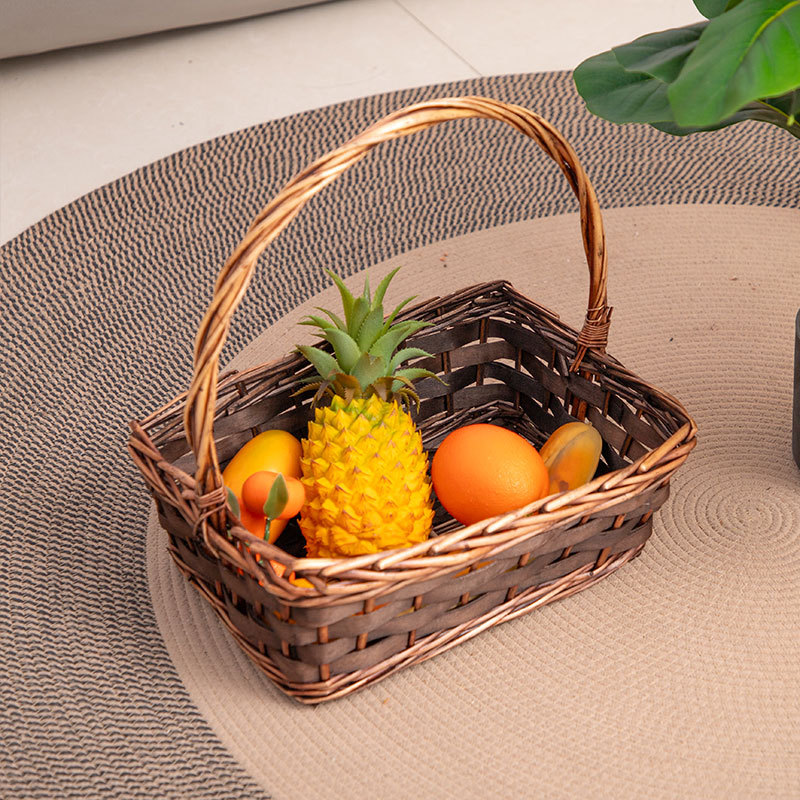 Customized Cross-Border Best-Selling Set of Three Brown Polished Rectangular Italian Baskets Nordic Style Wicker Handmade Hand-Held Baskets