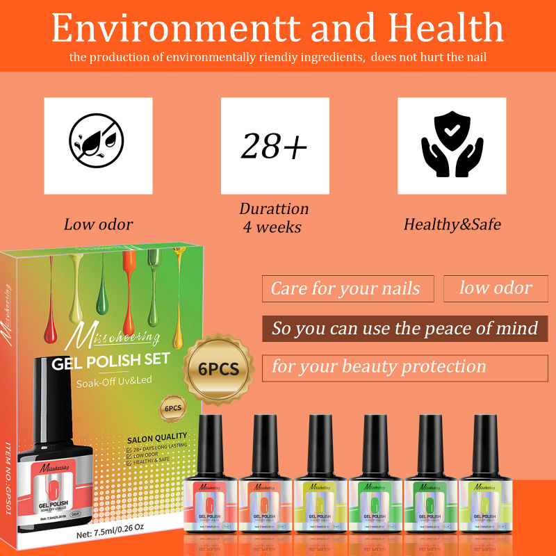 Cross-Border Popular 6-Color Set of Nail Polish Glue, Seasonal Transparent Series, Popular Color Small Set, Phototherapy Glue Set