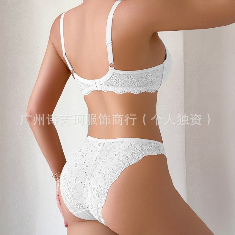 Versatile Set Cross-Border French Lace Adjustable Bra Amazon Tiktok Bra Thin Push-Up Thin Molded Cup