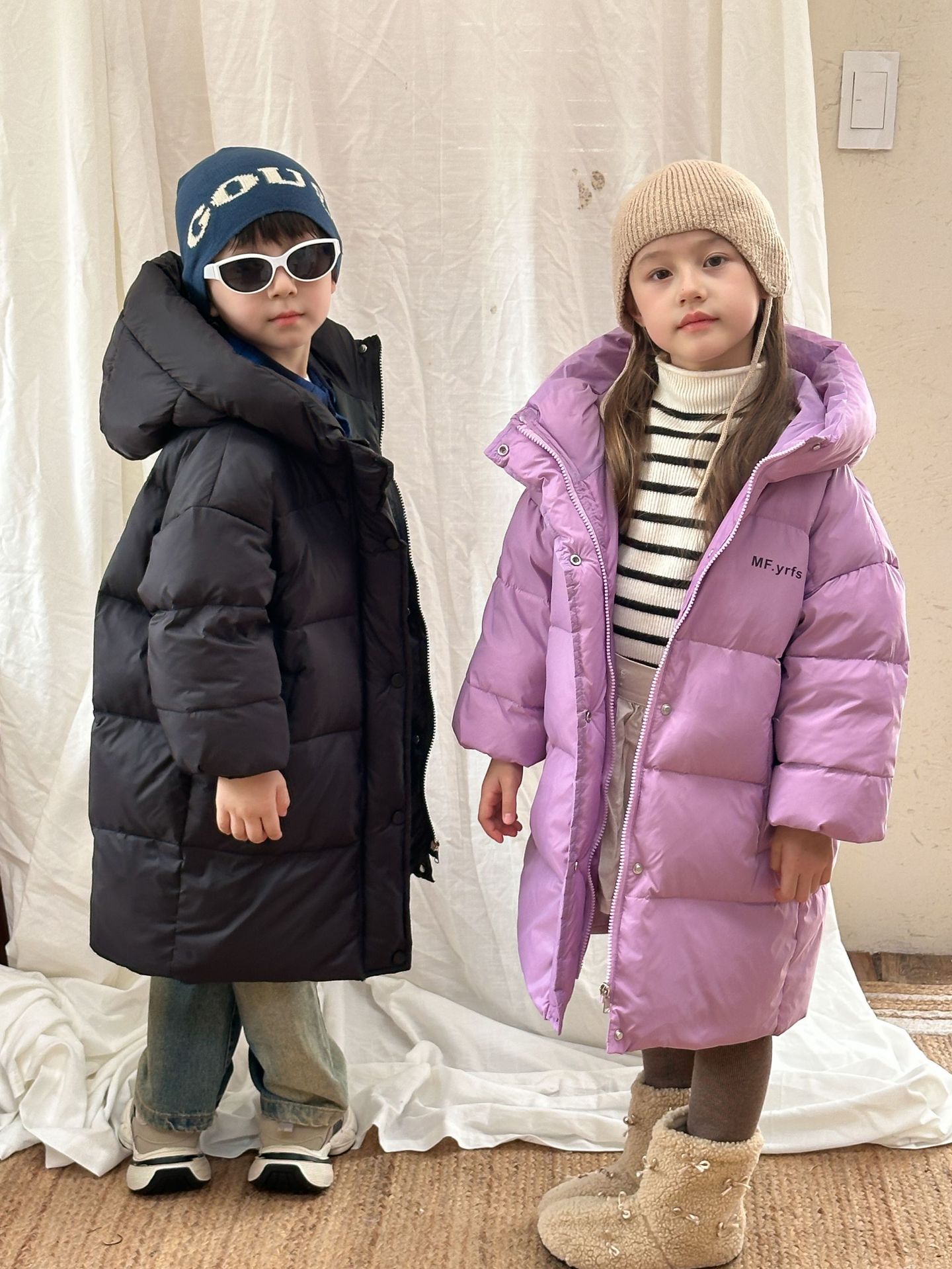 Children's Winter Mid-length Down Jacket Boys and Girls Thickened Over-the-knee White Duck Down Jacket Loose Korean Style for Large Children