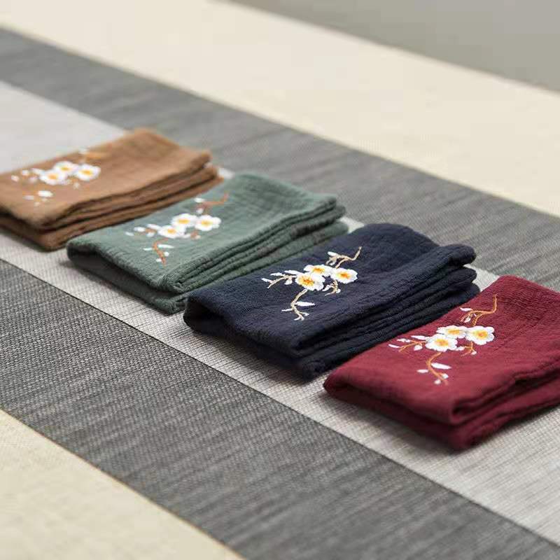 Wholesale Cotton and Linen Tea Towels Double-Layer Thickeneded Household Retro Absorbent Tea Cloth Individually Packaged Embroidered Tea Towel with Printed Logo
