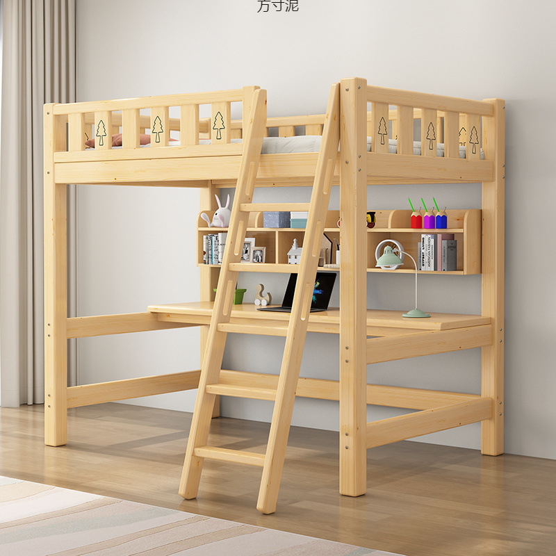 Деревянная кровать-чердак для взрослых, с рабочим местом