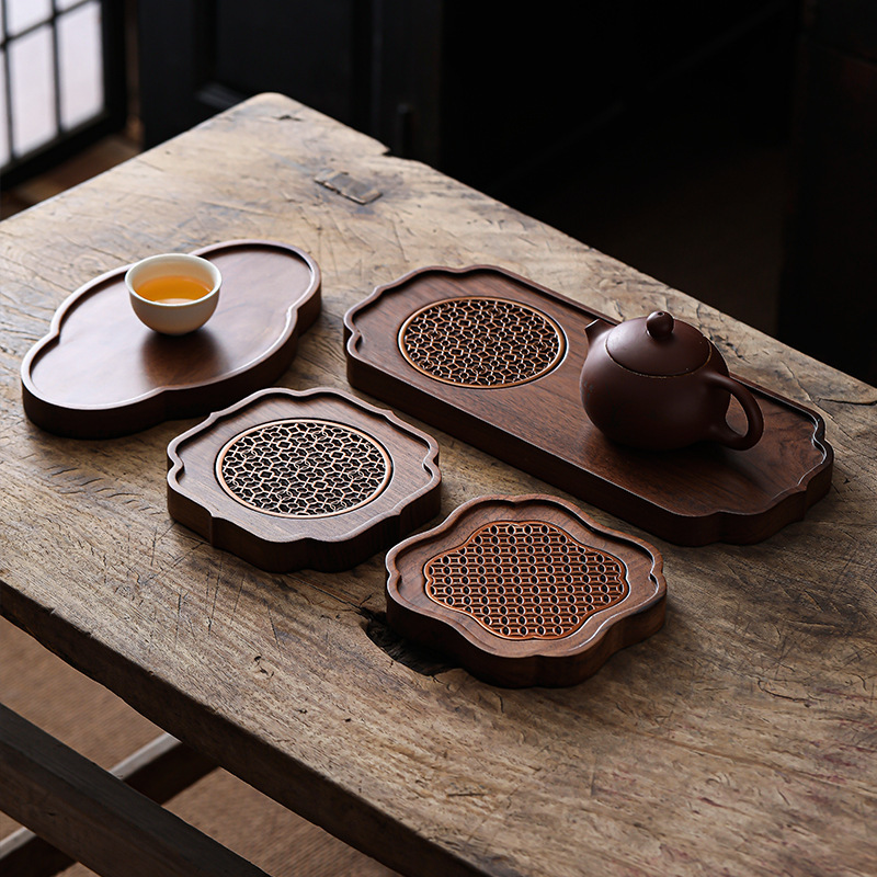 Чайный поднос из черного ореха, маленький поднос из массива дерева, высококачественный чайный набор