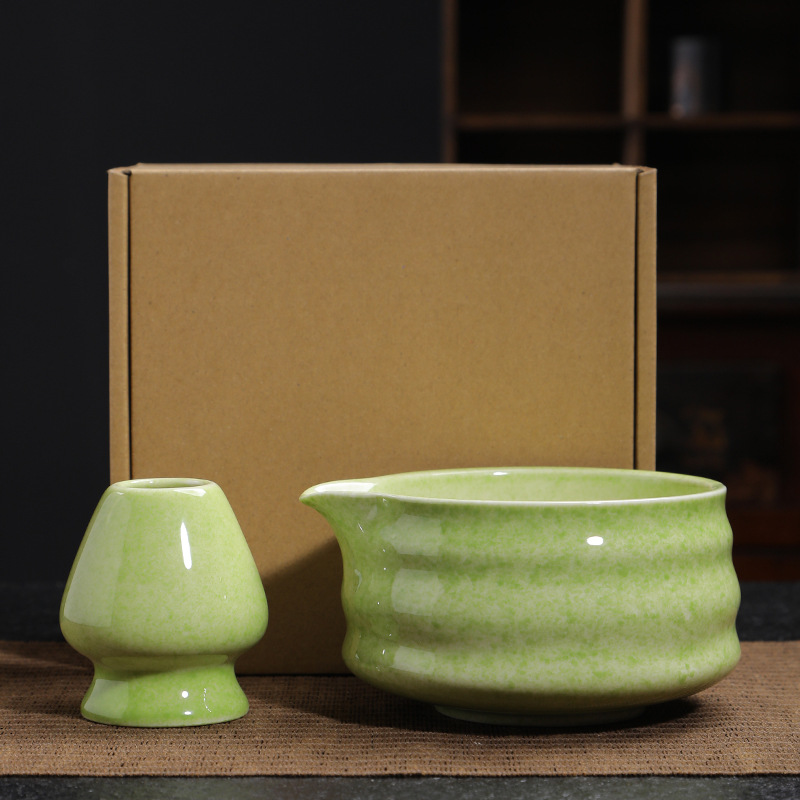 Japanese Style Kiln Change Series Matcha suit Tea Shuang Bai Benli Matcha Brush Matcha Bowl Tea Spoon Pink Green with Mouth