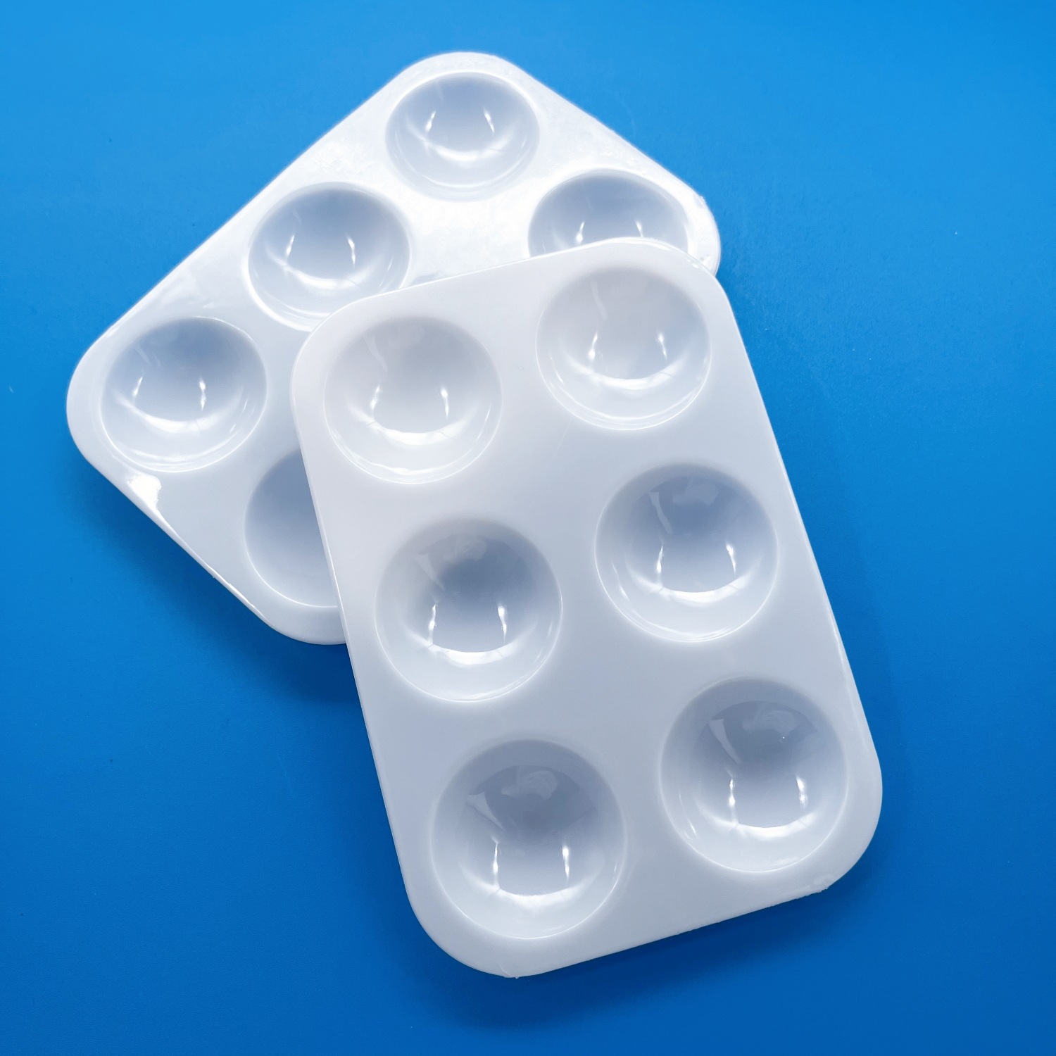Factory wholesale 6-hole rectangular palette white thick hard plastic pigment plate gouache art painting supplies
