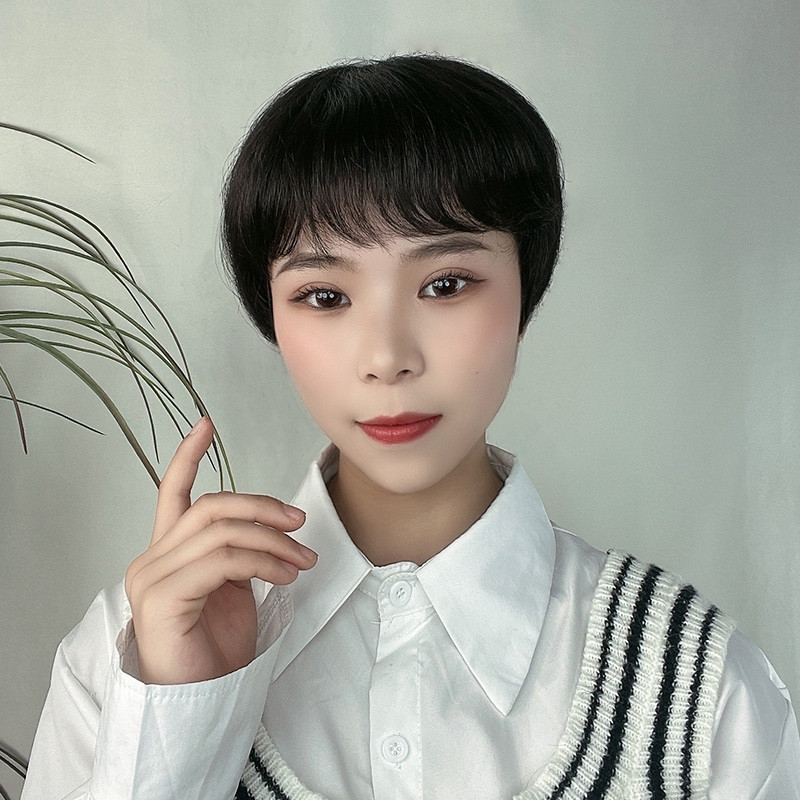 Wig women's short hair full head cover chemical fiber head cover short straight hair fluffy natural middle-aged mother hair cover manufacturers wholesale