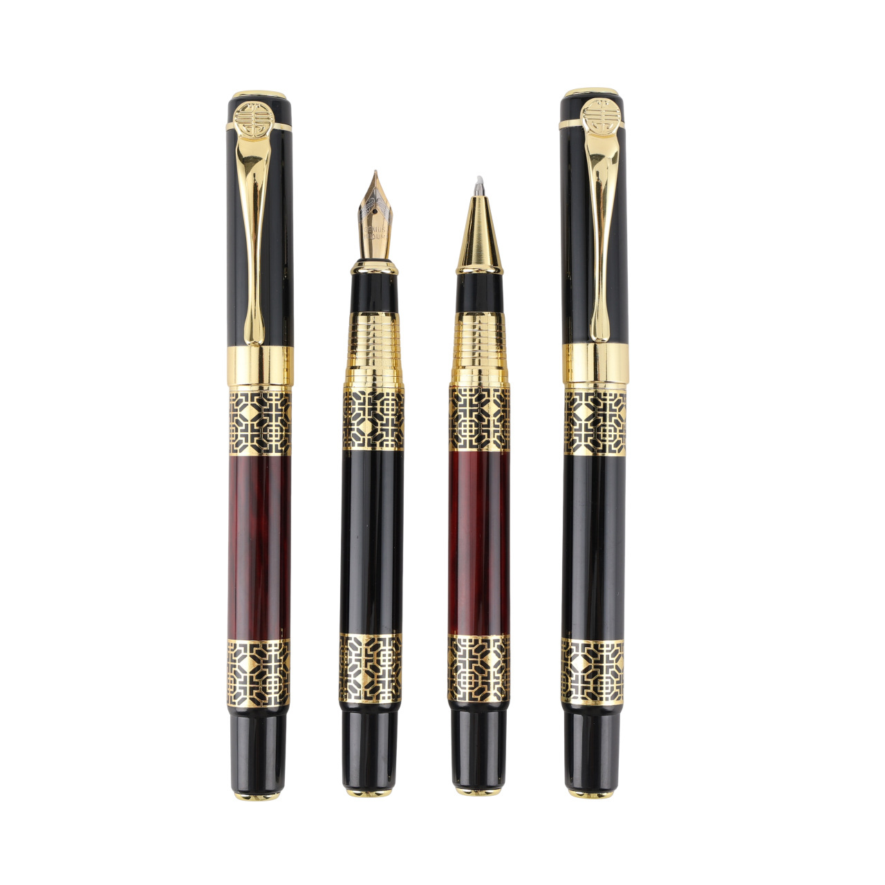 Chinese style imitation mahogany pen gold steel jewelry pen student calligraphy pen business gifts office wood sign pen