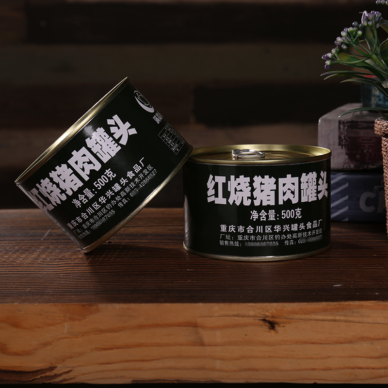 Canned braised pork 500g canned meat ready-to-eat braised pork heated ready-to-eat canned Dongpo meat whole box