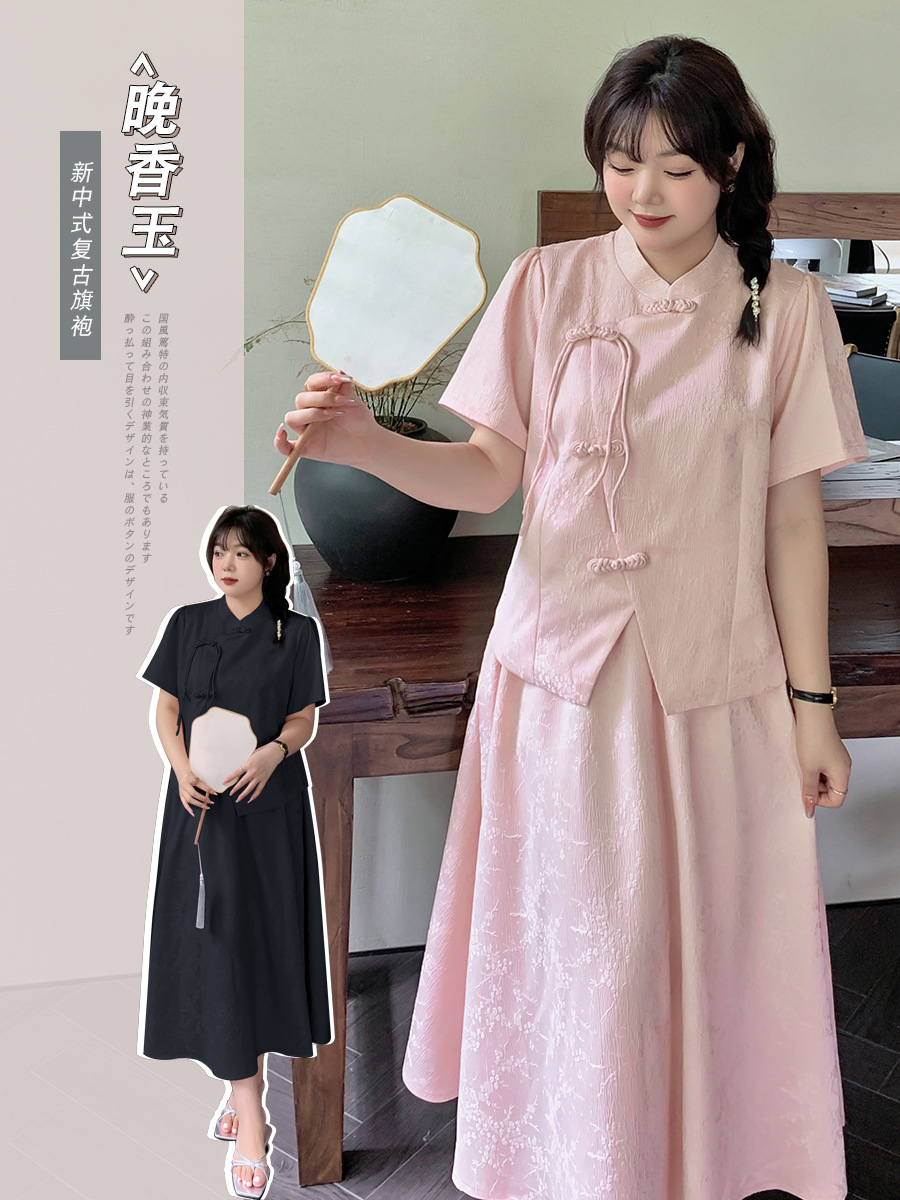 новый национальный стиль, элегантный жаккардовый платье, летний комплект для полных  A488