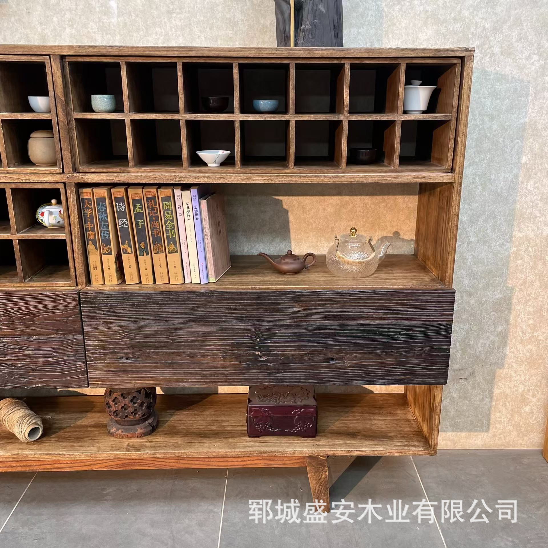 Chinese-style Sideboard Old Elmwood Style Solid Wood Tea Cabinet Vintage Storage Rack Old Antique Rack Tea Room Storage Rack