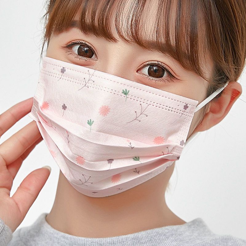 2022 winter new fashion printing disposable mask high color three-layer protective net safflower color three-dimensional Jie Qi