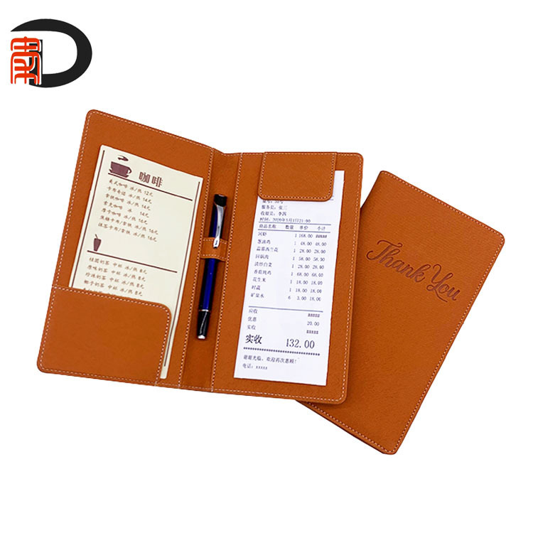 Lightning Delivery Faux Leather Cashier Folder Multifunctional Bill Folder Bar Restaurant Bill Receipt Storage Folder Custom Logo