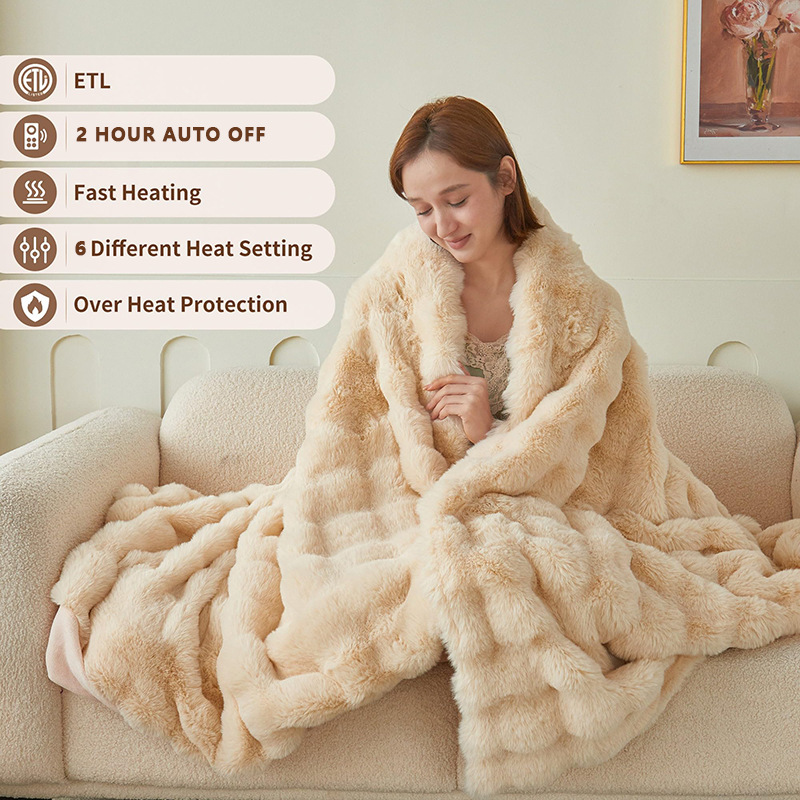 New Cross-Border Electric Heating Blanket Bubble Rabbit Fur Electric Blanket Warm-Up Heating Blanket Zero Magnetic Field Carbon Fiber Far Infrared