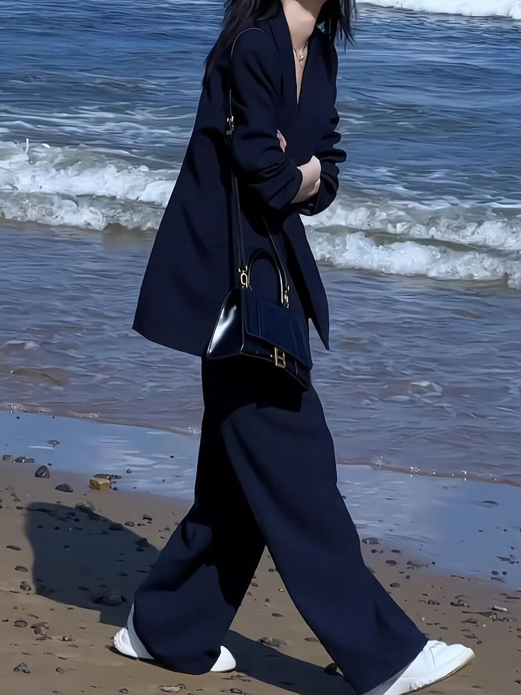 [6653] 2024 autumn new plus size women's wide leg pants two-piece chubby girl fashion suit suit