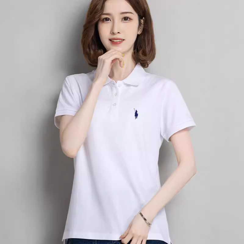 Cotton Lapel Polo Shirt Women's Short-sleeved T-shirt Summer Loose Collar Embroidered Work Clothes T-shirt