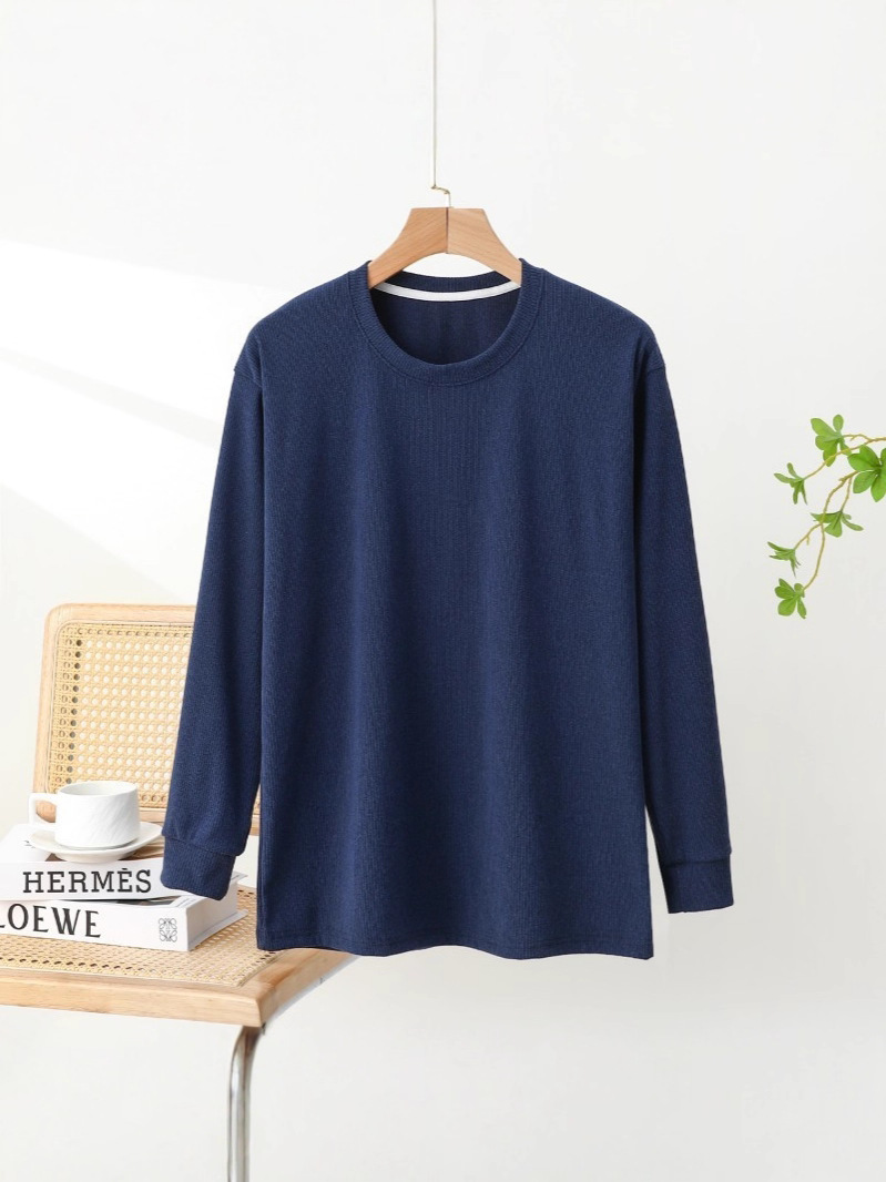 Autumn and winter new warm velvet men's casual plus size sweater top velvet long sleeve T-shirt can be worn outside base shirt pajamas