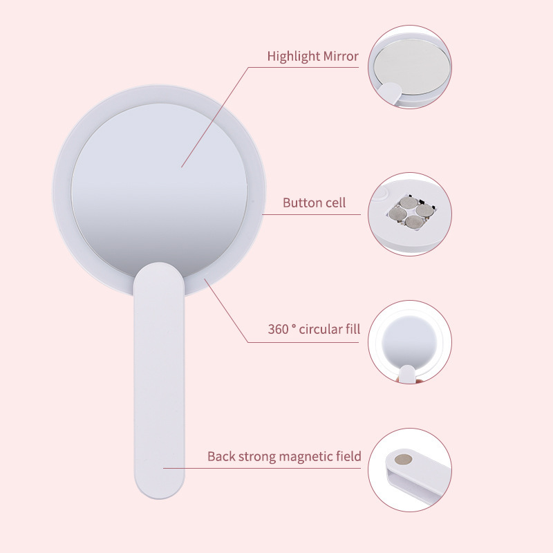 Cross-Border Mini Portable Makeup Mirror Magnetic Switch Mini Makeup Mirror Lamp Manicure Handheld Mirror Manicure Lamp