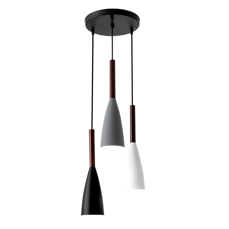 Scandinavian Style Dining Room Lamp Simple Modern Single Three-Head Household Black and White Gray Dining Room Lamp Bedroom Lamp Bar Small Chandelier