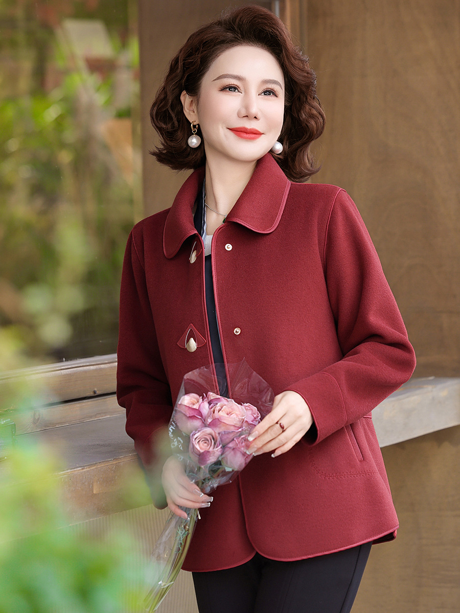 Mother's Autumn Double-sided Woolen Coat Your Lady Short Top Middle-aged and Elderly Women's Autumn and Winter Elegant Lapel Coat