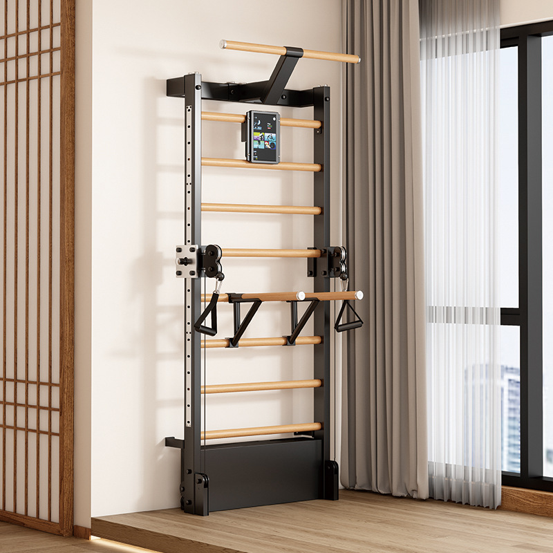 Wooden Frame Multifunctional Indoor Home Fitness Equipment Pull-Up Leg Press Stretching Smart Yoga Double-Arm Machine Small