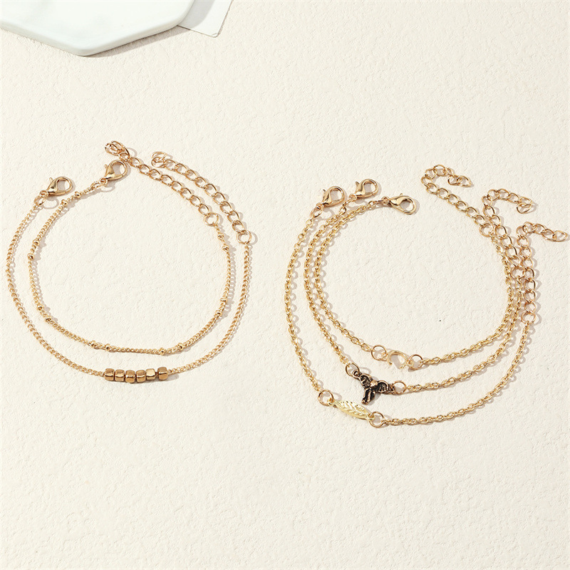 Cross-border Spring New Foot Simple Instagram Style Pineapple Pendant Blue Black Tassel Children's Foot Chain Set