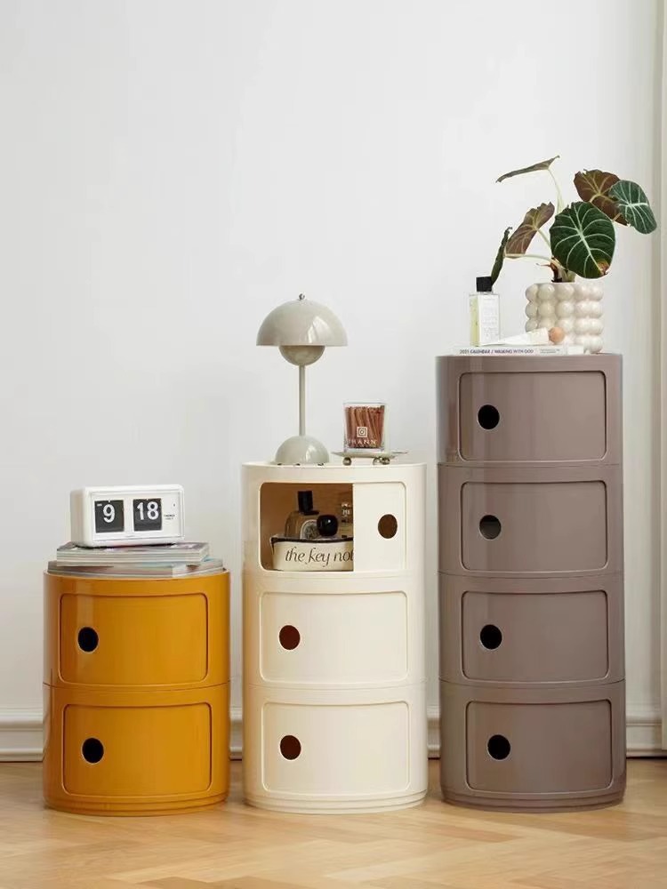 Cream Style Creative Module Bedside Table Round Storage Bedside Cabinet Children's Bedroom Simple Storage Narrow Side Cabinet