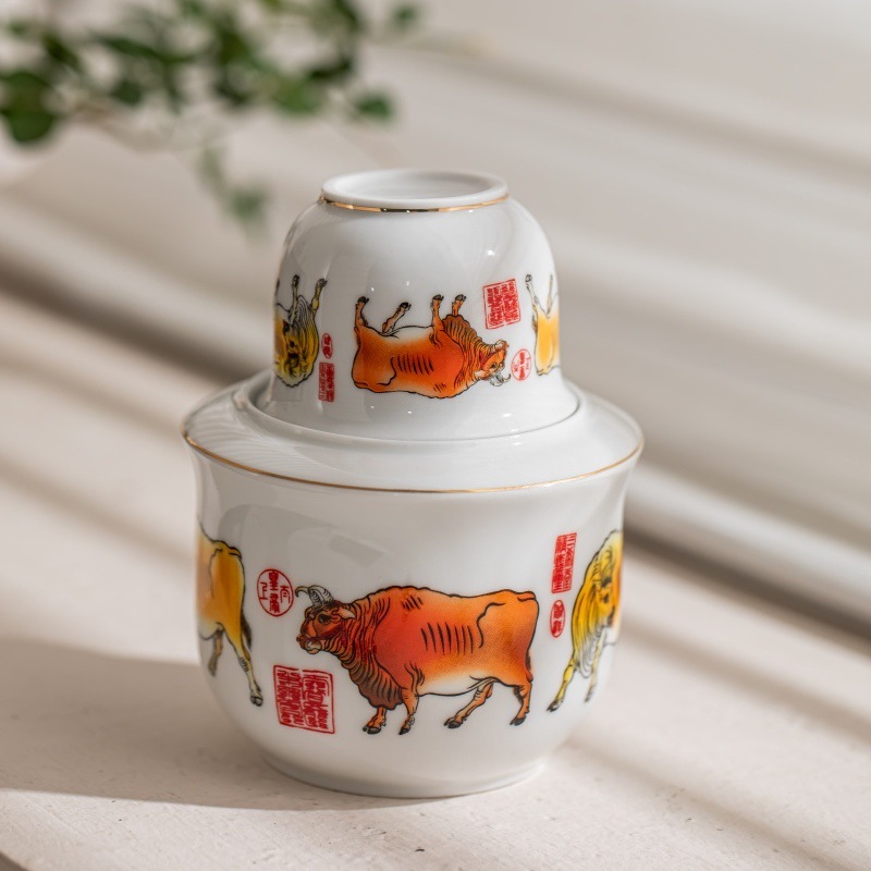Mutton Jade Porcelain Five Bull Figure Ancient Method Ceramic Wine Warmer 3 Two-Pack Household Professional Wine Ironing Warmer Wine Warmer